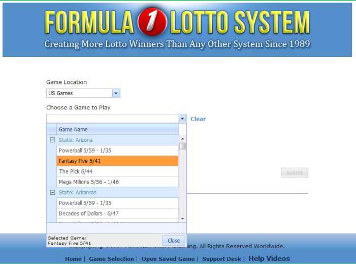 Formula 1 Lotto System Screenshot